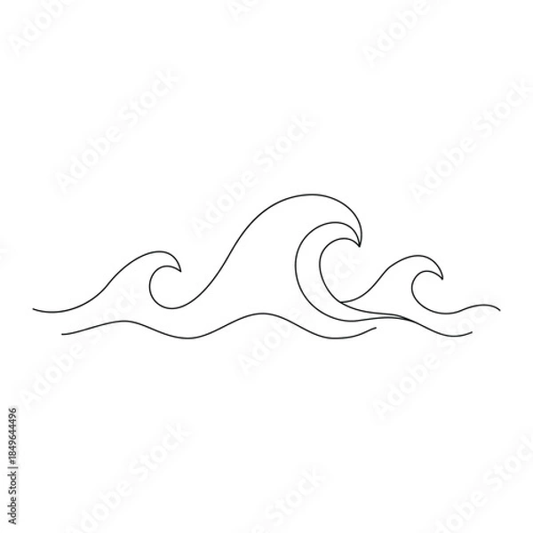 Obraz Sea wave one line. Vector drawing.
