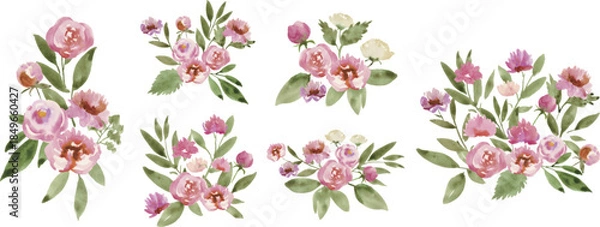 Obraz Elegant watercolor flower frame set.