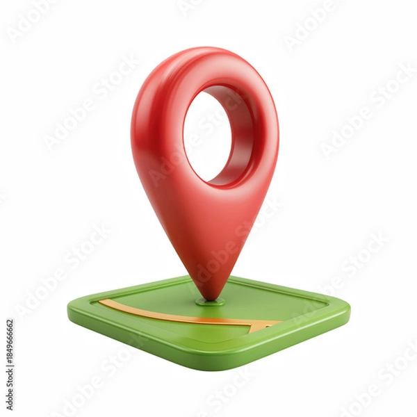 Obraz 3D red location pin on map base icon, GPS navigation marker isolated on transparent background