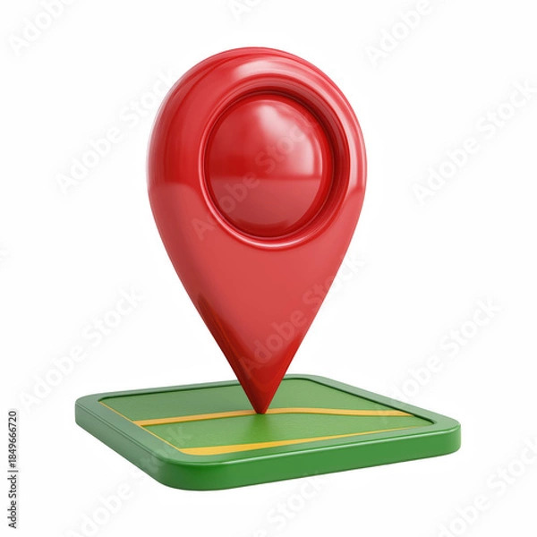 Obraz 3D red location pin on map base icon, GPS navigation marker isolated on transparent background