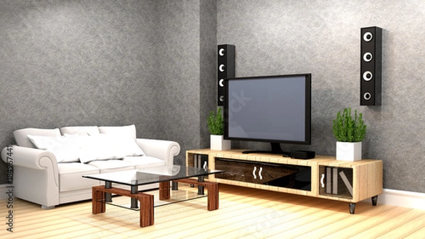 Fototapeta Karaoke room Modern red style with Tv and Loudspeaker. 3D rendering