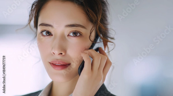 Obraz 女性の美しいサラリーマンが会社で電話をしている写真