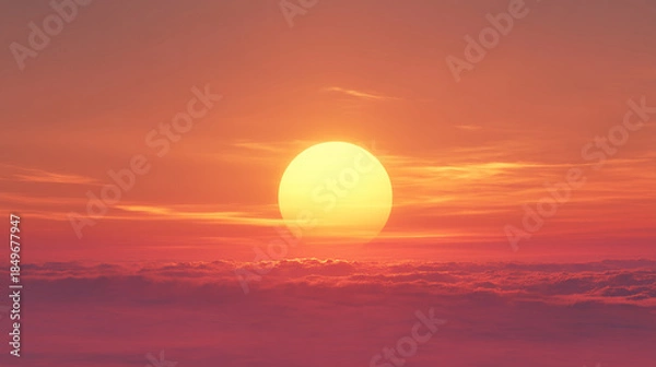 Obraz A beautiful photograph of the large sun setting behind the clouds