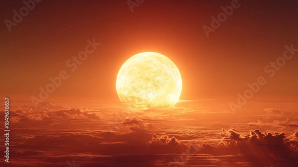 Obraz A photograph of the moment when the large sunset sinks into the clouds