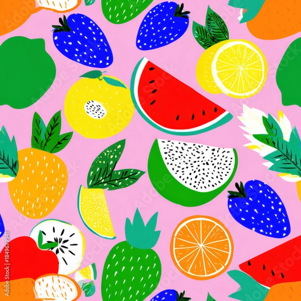 Obraz Bright Tropical Fruit Seamless Pattern on Pink Background
