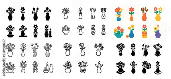 Obraz Assorted vase and flower silhouettes