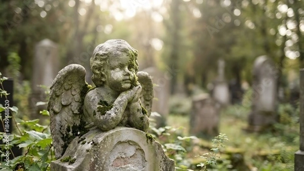 Obraz Weathered Angel Statue in Old Cemetery.