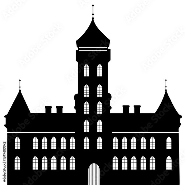 Obraz Silhouette of a castle with windows on a white background, vector