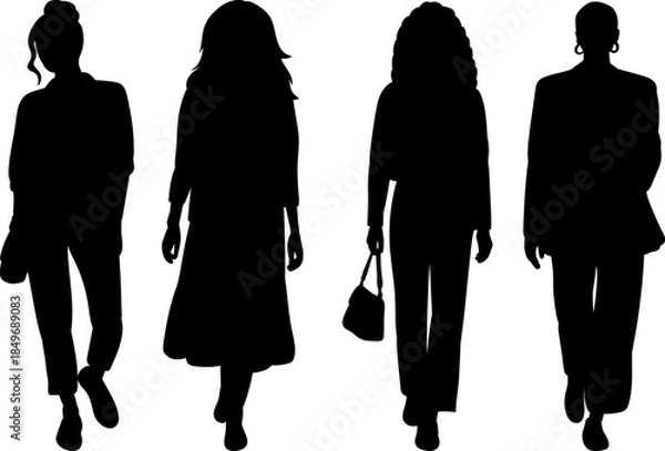 Obraz Silhouette, women walking, vector