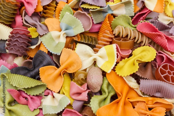 Fototapeta Multicolored italian pasta, horizontal background