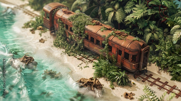 Obraz 3d Isometric low poly clay style long abandoned