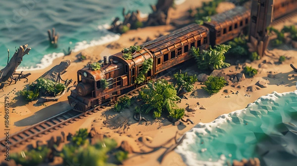 Obraz 3d Isometric low poly clay style long abandoned