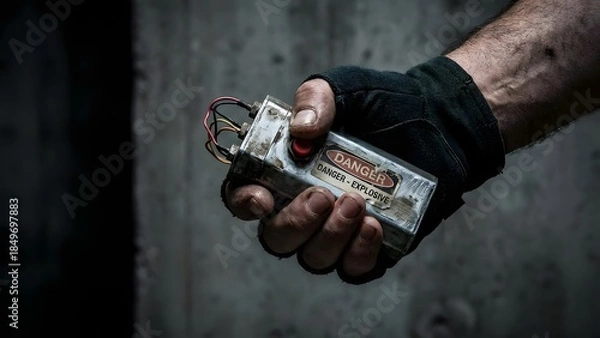 Obraz Hand holding dynamite stick with fuse.