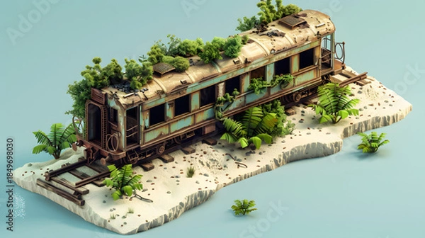 Obraz 3d Isometric low poly clay style long abandoned