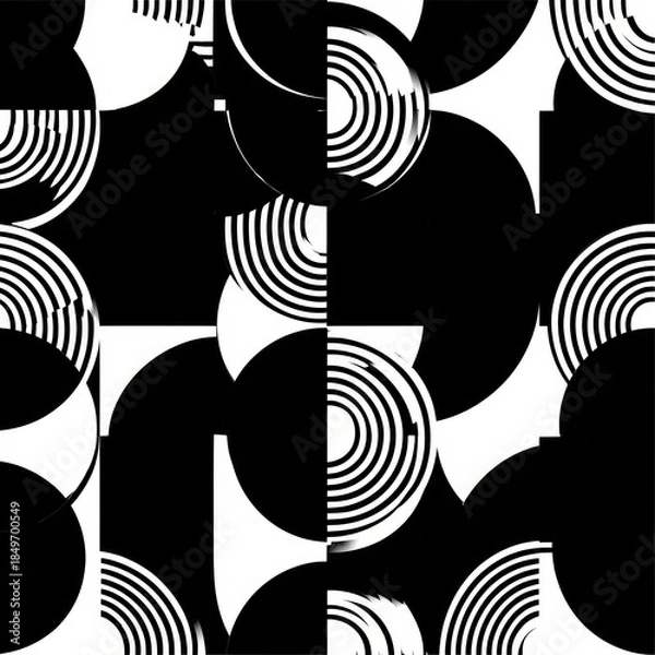 Obraz Abstract Black and White Circular Geometry Composition
