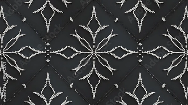 Obraz Elegant black and white tile pattern with floral design elements