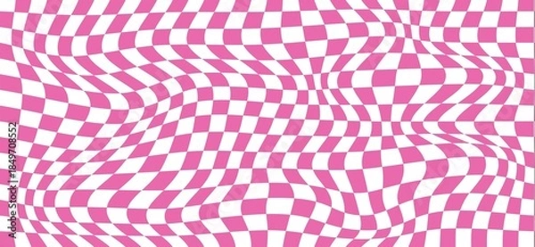 Obraz Distorted checkered square grid, quirky pattern wallpaper, playful stylish wide background