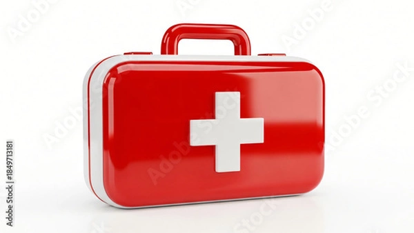 Obraz a red and white first aid kit on a white background
