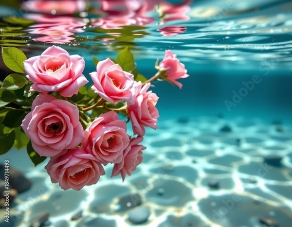 Fototapeta Blooming Roses Beneath Calm Waters