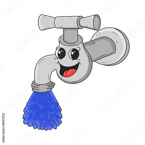 Fototapeta funny cartoon water faucet, vector illustration