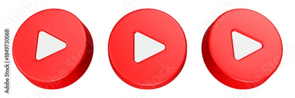 Obraz play button 3d rendering icon red color