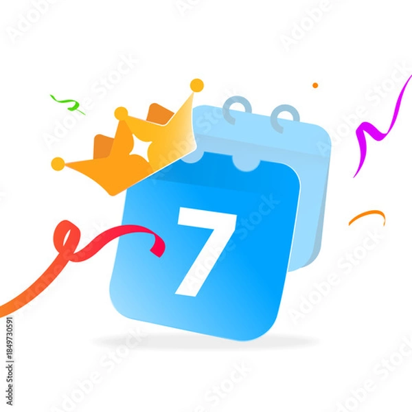 Fototapeta illustration of calendar with number seven, crown, gift ribbon. 7 day free premium trial, limited time access, exclusive promotional offer. for subscription services, app or web premium memberships