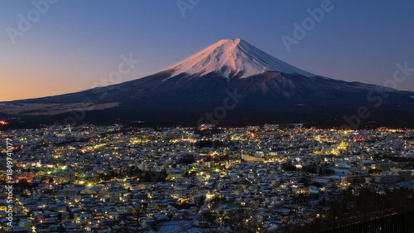 Obraz 新倉山浅間公園から見た富士山と富士吉田市の街並み