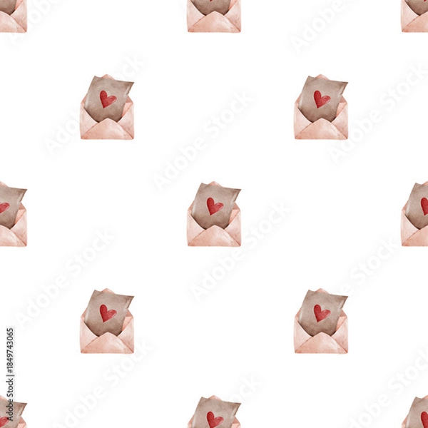 Obraz Digital Watercolor Love Letter Seamless Valentine Pattern