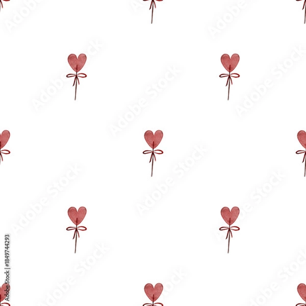 Obraz Digital Watercolor Heart Lollipop Seamless Valentine Pattern