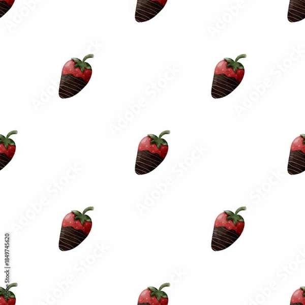 Obraz Digital Watercolor Chocolate Covered Strawberry Seamless Valentine Pattern