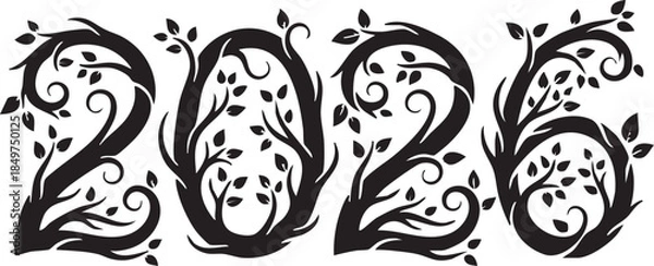 Obraz Artistic 2026 New Year Number Silhouettes with Floral Branches on White Background
