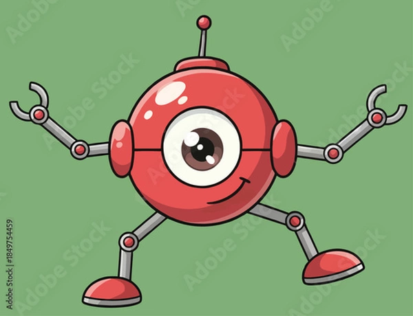 Obraz Cute Red One-Eyed Dancing Robot