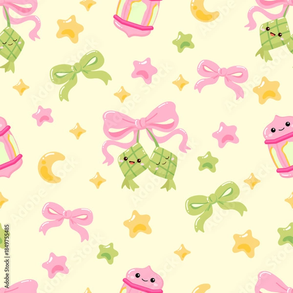 Obraz Cute Ramadan Mubarak ketupat and lantern seamless pattern