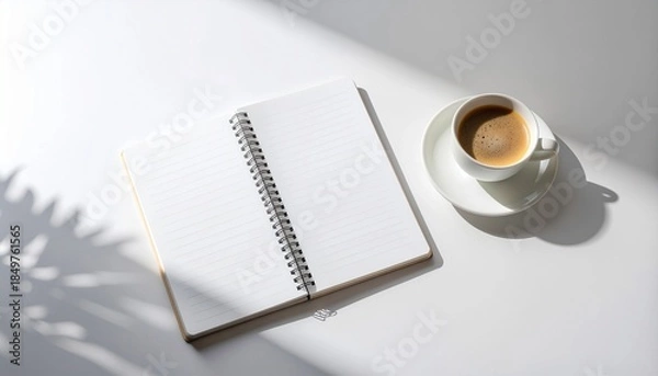 Fototapeta Minimal Notebook and Coffee Mockup Bright Editorial Style
