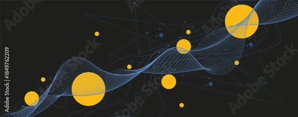 Obraz Abstract interconnected dots and swirling lines, Abstract wireframe background. Modern science art elements. composition with wireframe art elements Vector science elements