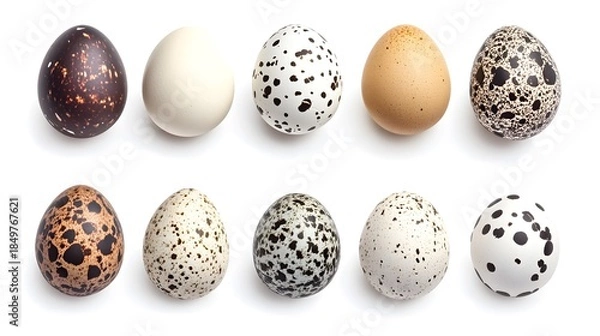 Obraz Ten Quail Eggs Various Patterns and Colors Isolated