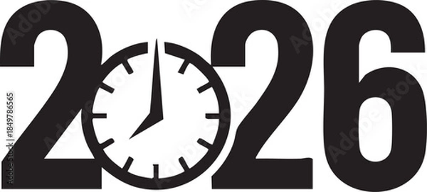 Obraz New Year 2026 Midnight Countdown Clock Silhouettes on White Background