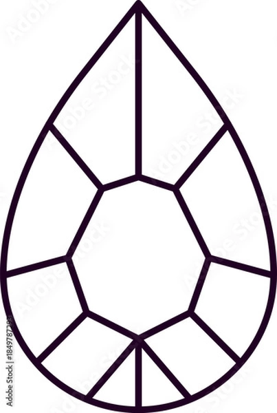 Obraz Pear cut diamond gemstone outline vector drawing