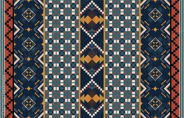 Obraz Native geometric patterns, seamless patterns, Navajo patterns, textile design, clothing, background.