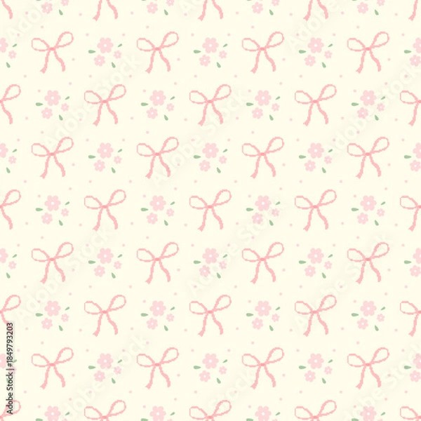 Obraz seamless pattern with pink flowers and bow