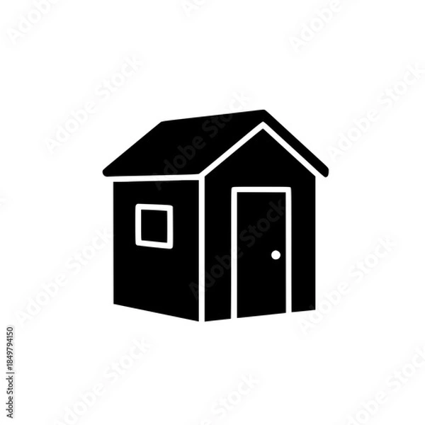 Obraz Bold Minimalist Garden Shed Vector Icon. Black and White Flat Design Tool House Silhouette for SVG Cutting Files, Backyard Storage Branding, Landscaping Logo, and Modern Outdoor Building Illustration
