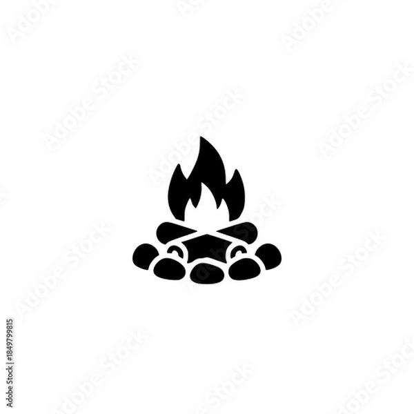 Obraz Bold Minimalist Campfire Vector Icon. Black and White Flat Design Bonfire Silhouette for SVG Cutting Files, Outdoor Adventure Branding, Camping Logo, and Modern Wilderness Fire Illustration