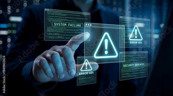 Obraz Digital Security Breach and System Failure Alerts on Futuristic Interface