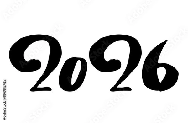 Obraz 2026年 年賀状用 手書き筆文字 数字イラスト