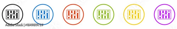 Fototapeta Banner mit 6 farbigen Icons im Kreis: Einstellen oder Regler