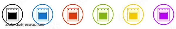 Fototapeta Banner mit 6 farbigen Icons im Kreis: Backofen oder Herd