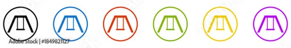 Obraz Banner mit 6 farbigen Icons im Kreis: Schaukel oder Spielplatz