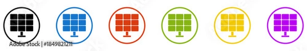 Fototapeta Banner mit 6 farbigen Icons im Kreis: Solar oder Photovoltaik