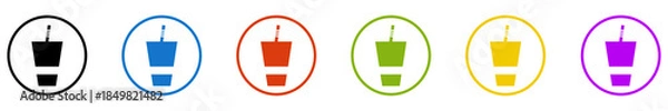 Fototapeta Banner mit 6 farbigen Icons im Kreis: Getränk oder Softdrink
