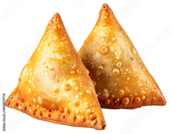 Obraz Two Samosas Slightly Overlapping, Angled Side View, Isolated on Transparent Background